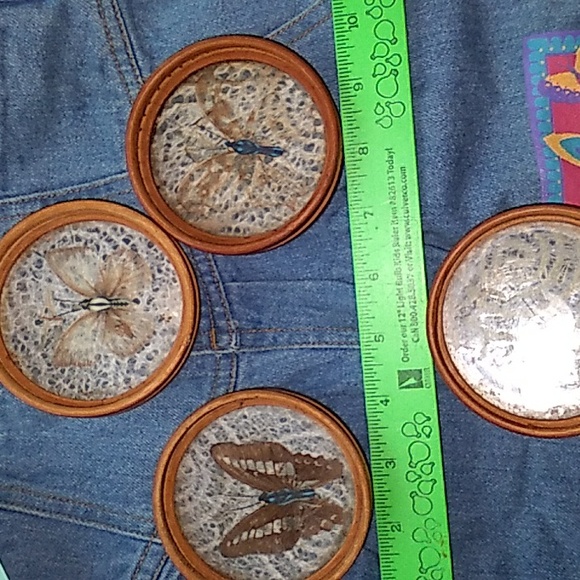 🦋 Butterfly Wooden COASTERS VINTAGE  Set of 4 Coasters BOHEMIAN - Picture 1 of 16